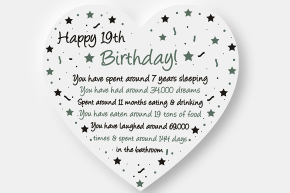 Fun 19th Birthday Heart Card Graphics for Crafts