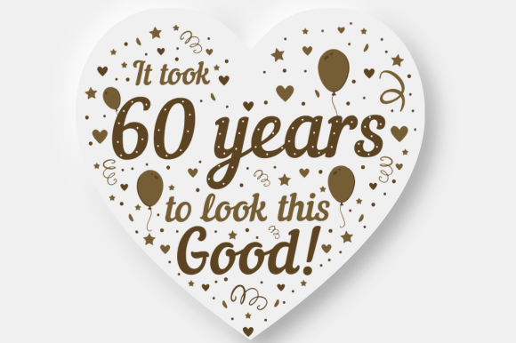 Fun 60th Birthday Heart Graphic for Crafts and Design