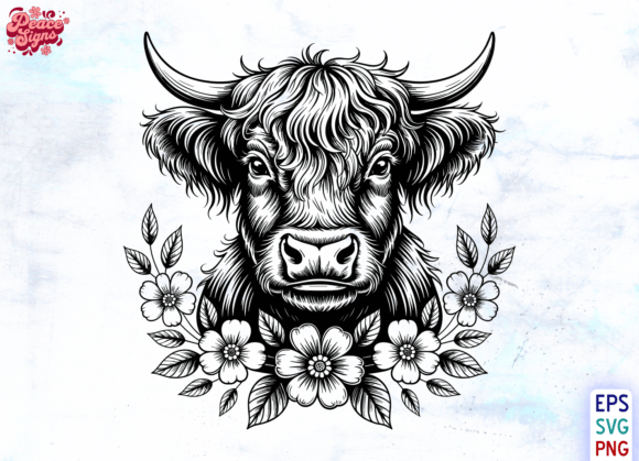 Highland Cow Floral SVG, Cute Cow Design