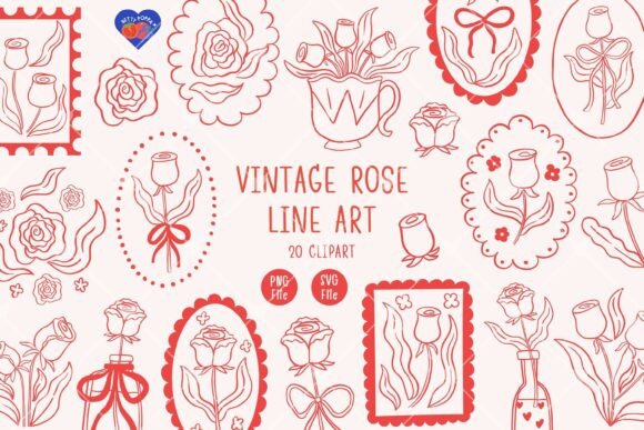 Vintage Rose Line Art Graphics for Local Branding