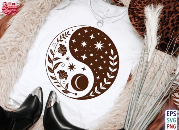 Yin Yang Moon Floral SVG, Witchy Svg PNG Graphics for T-Shirt Designs